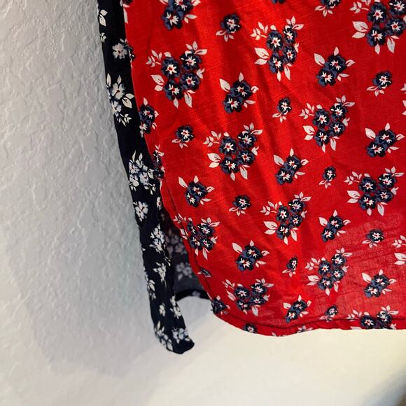 Style & Co Button Up Shirt Women’s 1X Cotton Red Blue Patchwork Ditsy Floral - Picture 6 of 12